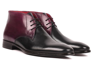 Paul Parkman Men's Calfskin Chukka Boots in Black & Purple