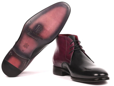 Paul Parkman Men's Calfskin Chukka Boots in Black & Purple