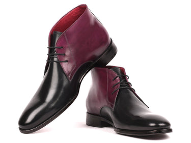 Paul Parkman Men's Calfskin Chukka Boots in Black & Purple