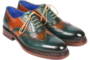 Paul Parkman Wingtip Oxfords Goodyear Welted in Green & Tobacco