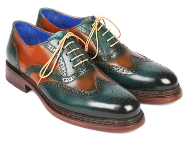 Paul Parkman Wingtip Oxfords Goodyear Welted in Green & Tobacco