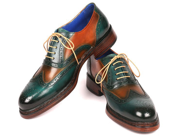 Paul Parkman Wingtip Oxfords Goodyear Welted in Green & Tobacco