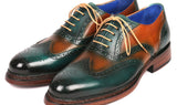 Paul Parkman Wingtip Oxfords Goodyear Welted in Green & Tobacco