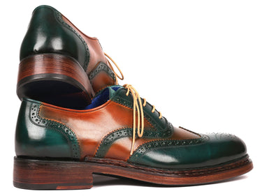 Paul Parkman Wingtip Oxfords Goodyear Welted in Green & Tobacco