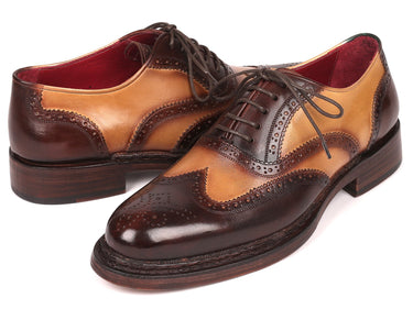 Paul Parkman Wingtip Oxfords Goodyear Welted in Brown & Beige