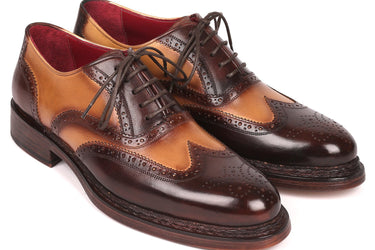 Paul Parkman Wingtip Oxfords Goodyear Welted in Brown & Beige