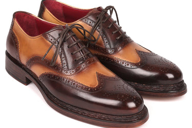 Paul Parkman Wingtip Oxfords Goodyear Welted in Brown & Beige