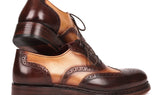 Paul Parkman Wingtip Oxfords Goodyear Welted in Brown & Beige
