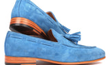 Paul Parkman Men's Suede Tassel Loafers in Blue