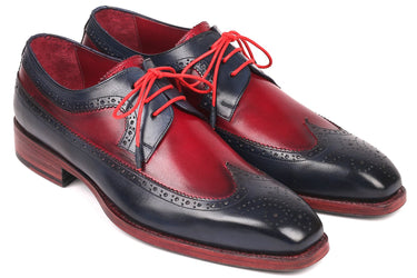 Paul Parkman Goodyear Welted Wingtip Derby Shoes in Navy & Bordeaux