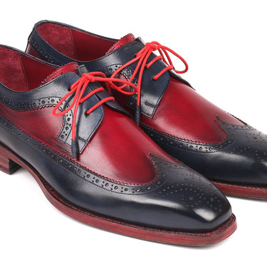 Paul Parkman Goodyear Welted Wingtip Derby Shoes in Navy & Bordeaux in #color_