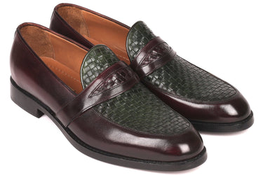 Paul Parkman Men's Woven Leather Loafers in Brown & Green
