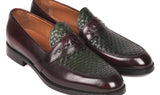 Paul Parkman Men's Woven Leather Loafers in Brown & Green