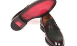 Paul Parkman Men's Woven Leather Loafers in Brown & Green