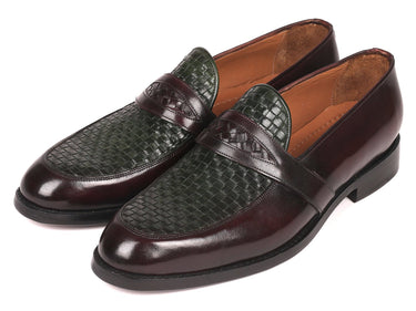 Paul Parkman Men's Woven Leather Loafers in Brown & Green