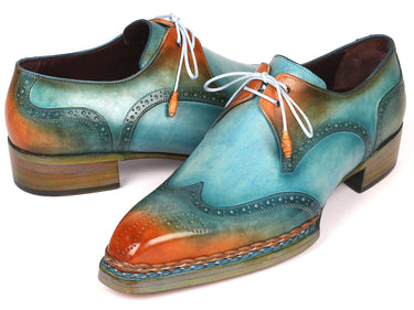 Paul Parkman Norwegian Welted Wingtip Derby Shoes in Turquoise & Tobacco