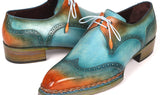 Paul Parkman Norwegian Welted Wingtip Derby Shoes in Turquoise & Tobacco
