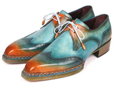 Paul Parkman Norwegian Welted Wingtip Derby Shoes in Turquoise & Tobacco