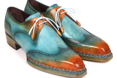 Paul Parkman Norwegian Welted Wingtip Derby Shoes in Turquoise & Tobacco
