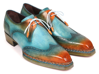 Paul Parkman Norwegian Welted Wingtip Derby Shoes in Turquoise & Tobacco