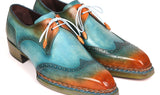 Paul Parkman Norwegian Welted Wingtip Derby Shoes in Turquoise & Tobacco