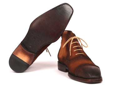 Paul Parkman Men's Suede Cap Toe Ankle Boots in Antique Brown