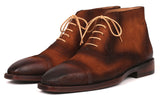 Paul Parkman Men's Suede Cap Toe Ankle Boots in Antique Brown