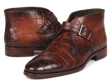 Paul Parkman Men's Single Monk Strap Ankle Boots in Brown