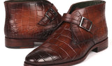 Paul Parkman Men's Single Monk Strap Ankle Boots in Brown
