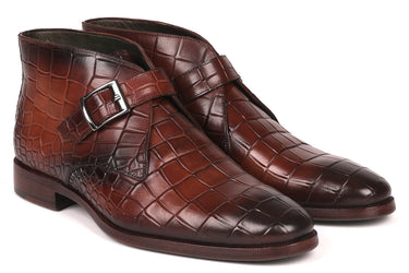 Paul Parkman Men's Single Monk Strap Ankle Boots in Brown