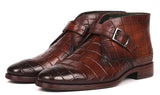 Paul Parkman Men's Single Monk Strap Ankle Boots in Brown