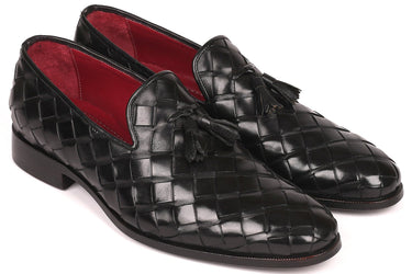 Paul Parkman Men's Big Braided Tassel Loafers in Black