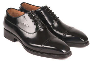 Paul Parkman Polished Leather Goodyear Welted Cap Toe Oxfords in Black