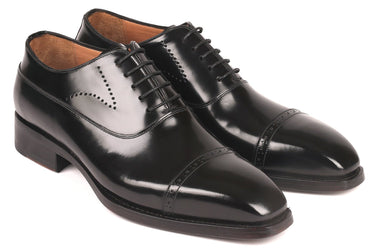 Paul Parkman Polished Leather Goodyear Welted Cap Toe Oxfords in Black