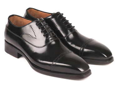 Paul Parkman Polished Leather Goodyear Welted Cap Toe Oxfords in Black