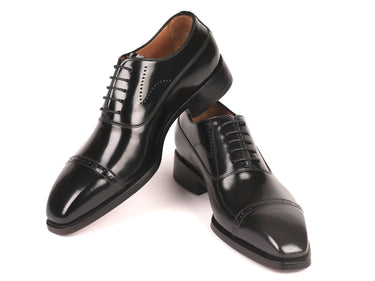 Paul Parkman Polished Leather Goodyear Welted Cap Toe Oxfords in Black