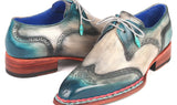 Paul Parkman Norwegian Welted Wingtip Derby Shoes in Blue & Grey