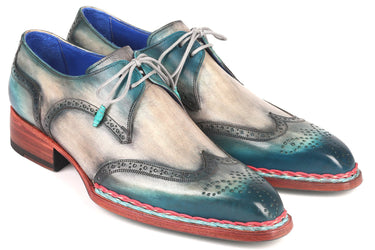 Paul Parkman Norwegian Welted Wingtip Derby Shoes in Blue & Grey