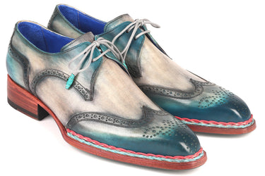 Paul Parkman Norwegian Welted Wingtip Derby Shoes in Blue & Grey