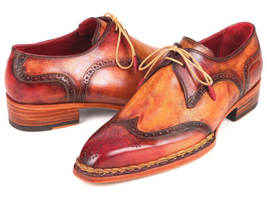 Paul Parkman Norwegian Welted Wingtip Derby Shoes in Red & Camel