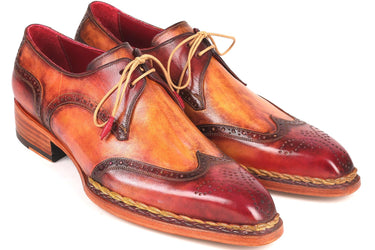 Paul Parkman Norwegian Welted Wingtip Derby Shoes in Red & Camel