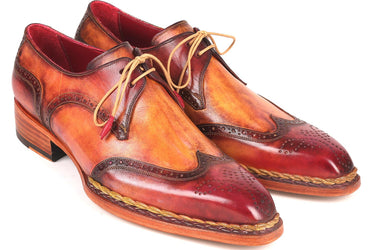Paul Parkman Norwegian Welted Wingtip Derby Shoes in Red & Camel