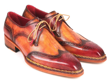 Paul Parkman Norwegian Welted Wingtip Derby Shoes in Red & Camel