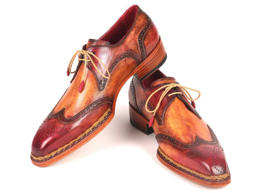 Paul Parkman Norwegian Welted Wingtip Derby Shoes in Red & Camel