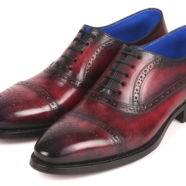 Paul Parkman Goodyear Welted Cap Toe Oxford Shoes in Bordeaux Burnished in #color_