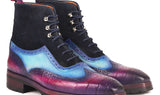 Paul Parkman Men's Wingtip Rubber Sole Boots in Purple, Light Blue & Navy