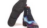 Paul Parkman Men's Wingtip Rubber Sole Boots in Purple, Light Blue & Navy