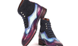 Paul Parkman Men's Wingtip Rubber Sole Boots in Purple, Light Blue & Navy
