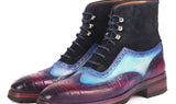Paul Parkman Men's Wingtip Rubber Sole Boots in Purple, Light Blue & Navy