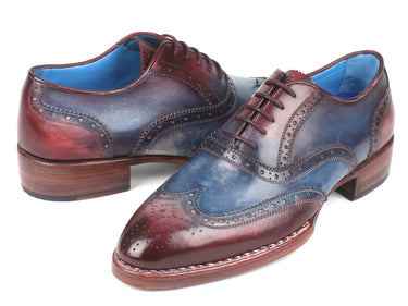 Paul Parkman Men's Goodyear Welted Wingtip Oxfords in Blue & Bordeaux